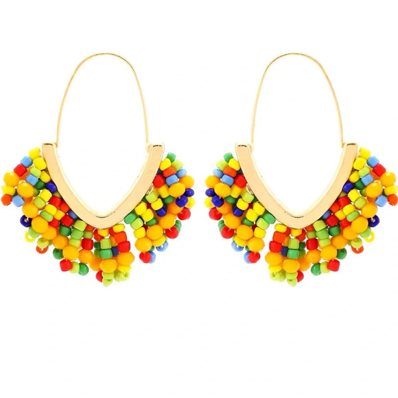 Anthropologie Multi Colored Beaded Hoop Earrings - Picture 1 of 10
